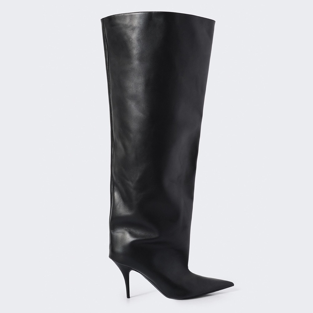 Balenciaga Waders 90mm Knee High Black Leather Heeled Boots Size 40 / 10 US NWOB